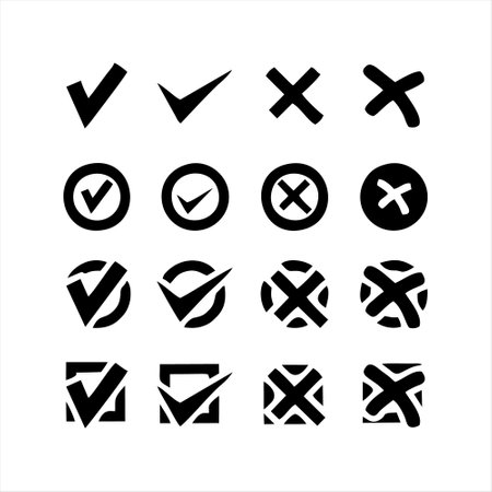 Set of check mark icons. Vector illustration in black on a white background.のイラスト素材