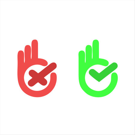 Hand check mark vector icon. Check mark and hand. Vector illustrationのイラスト素材
