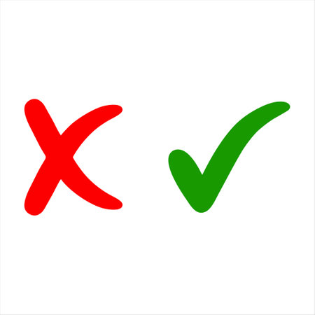Green and red check mark. Checkmark icon. Vector illustration.のイラスト素材