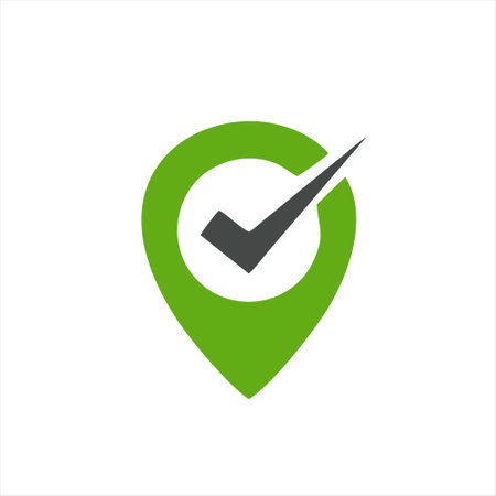 Location pin with check mark icon. Vector illustration, flat design.のイラスト素材