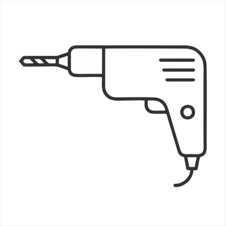 Electric drill line icon, outline vector graphics, a linear pattern on a white background, eps 10.のイラスト素材