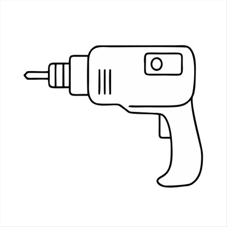 Electric drill icon. Hand drawn illustration of electric drill vector icon for web designのイラスト素材