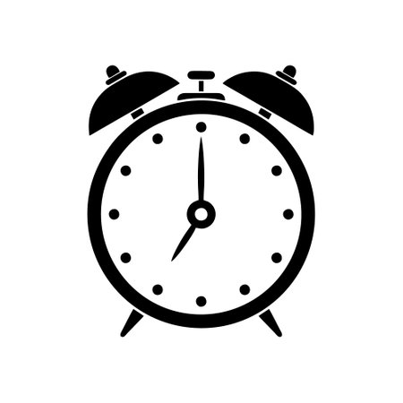 alarm clock icon over white background, silhouette style, vector illustrationのイラスト素材