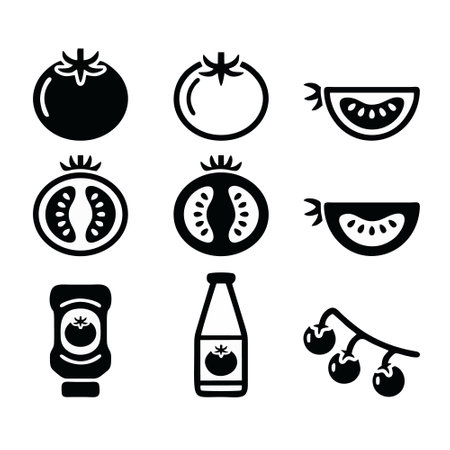 tomato icons set over white background, silhouette style, vector illustrationのイラスト素材