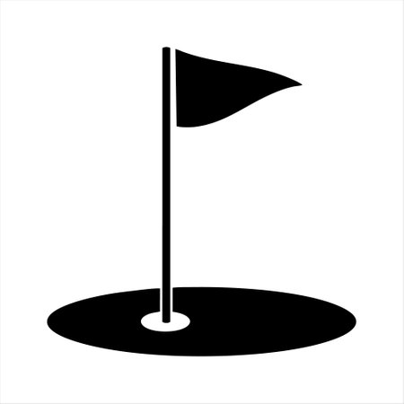 black golf flag on the hole - vector icon on the white backgroundのイラスト素材