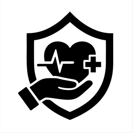 Hospital shield with heart rate symbol vector icon. Health insurance.のイラスト素材