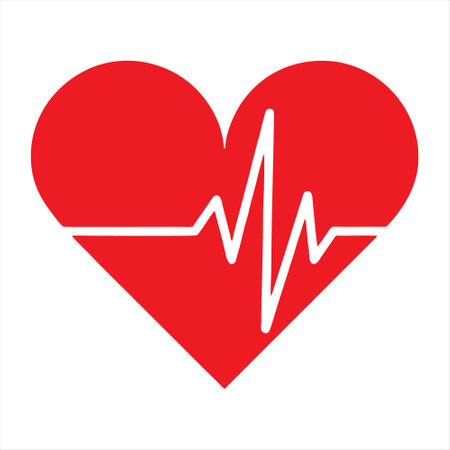 Heart cardiogram red color vector icon. Stylized illustration.のイラスト素材