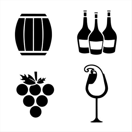 Wine bottle and glass icon vector set. Alcoholic drink symbol.のイラスト素材