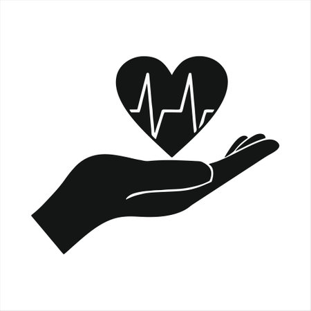 Heartbeat on hand icon, vector illustration. Flat design style.のイラスト素材