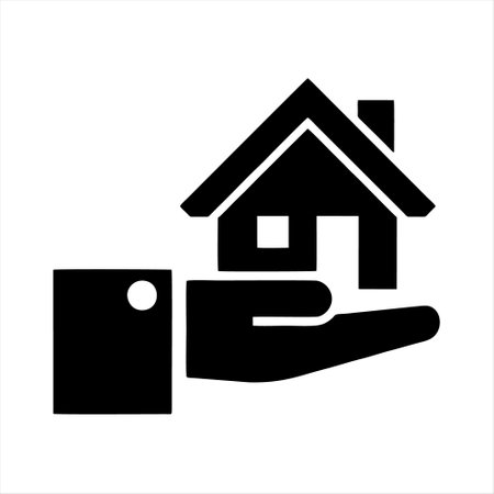 Vector icon of a hand holding a house in a flat style.のイラスト素材
