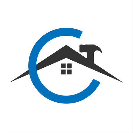House with hammer. Vector icon. Logo for real estate business.のイラスト素材