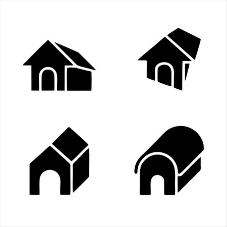 Vector illustration of a set of black home icons. Isolated on a white background.のイラスト素材