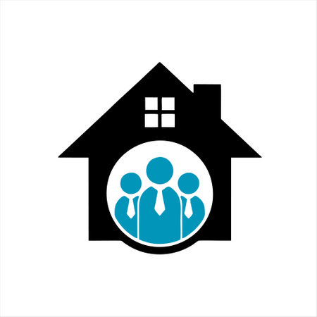 home and business people vector icon on white background. real estate conceptのイラスト素材
