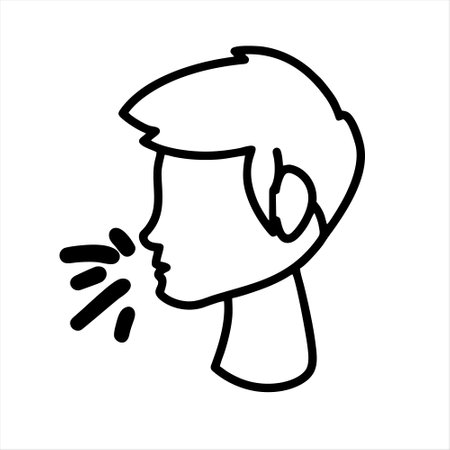 Vector illustration of a man coughing. Line icon of a man coughing.のイラスト素材