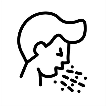 Vector line icon of a man who sneezes in a tissue.のイラスト素材