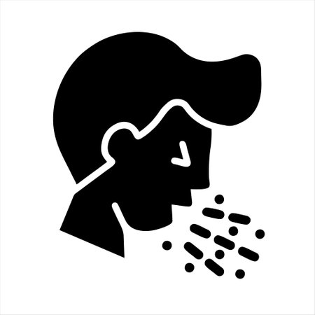 Icon of a man sneezing into a tissue. Vector illustration.のイラスト素材