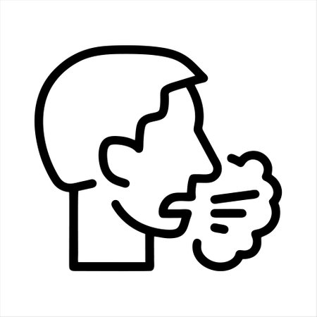 Vector illustration of a man coughing. Outline icon of a man coughing.のイラスト素材