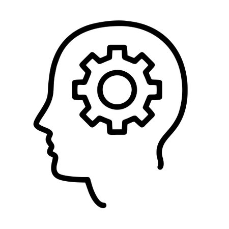 Brain Gear Icon Vector. Outline Brain Gear Sign. Isolated Contour Symbol Illustrationのイラスト素材