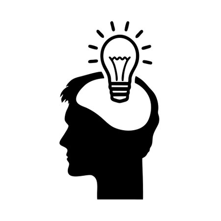 Idea concept, human head with lightbulb icon over white background, silhouette style, vector illustrationのイラスト素材