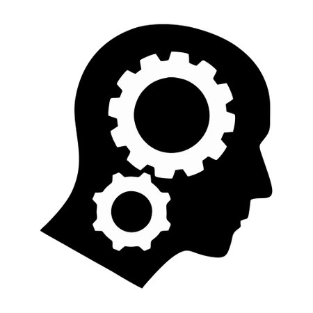 Human head with gears vector icon for software and web applications in a glyph pictogram illustrationのイラスト素材