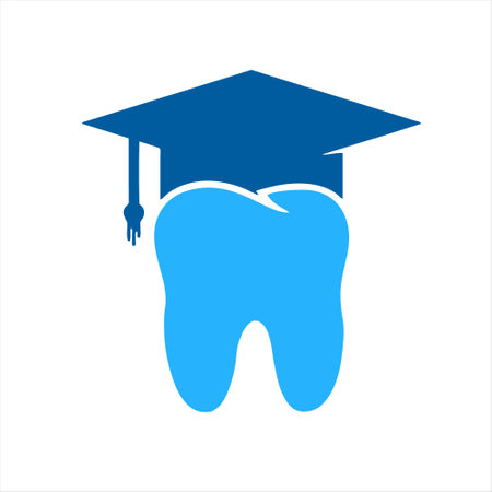 tooth with graduation cap vector icon. Dental care concept.のイラスト素材