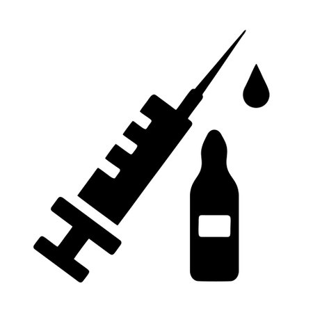 Syringe and vaccine icon. Black and white illustration. Flat style.のイラスト素材