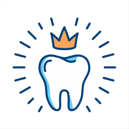 Tooth with crown icon. Dental care symbol. Vector illustrationのイラスト素材
