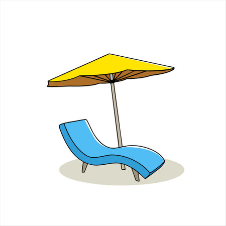 Beach umbrella and deck chair. Vector illustration in doodle styleのイラスト素材
