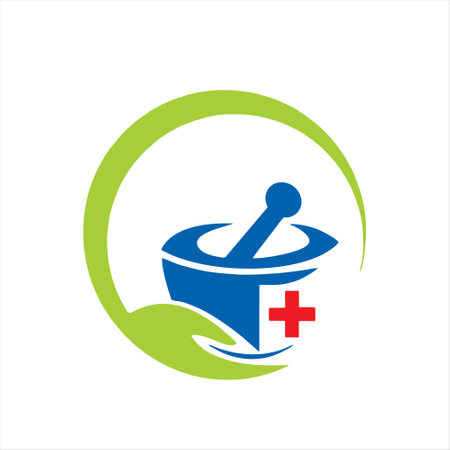 Mortar and pestle icon design template. Pharmacy symbol.のイラスト素材