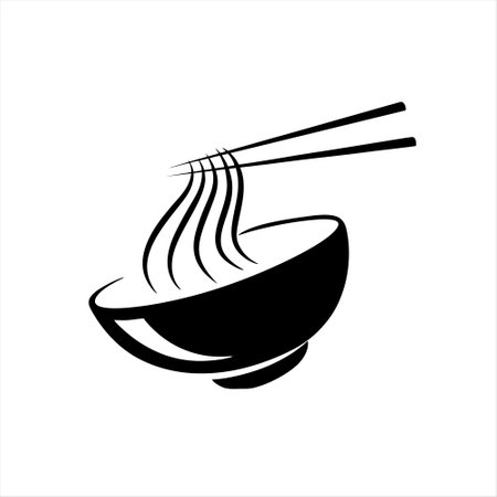 Noodles in bowl and chopsticks icon. Vector illustration.のイラスト素材