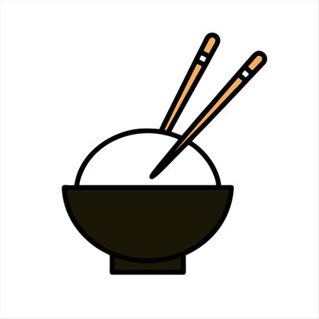Chopsticks in bowl icon. Vector illustration in outline style.のイラスト素材