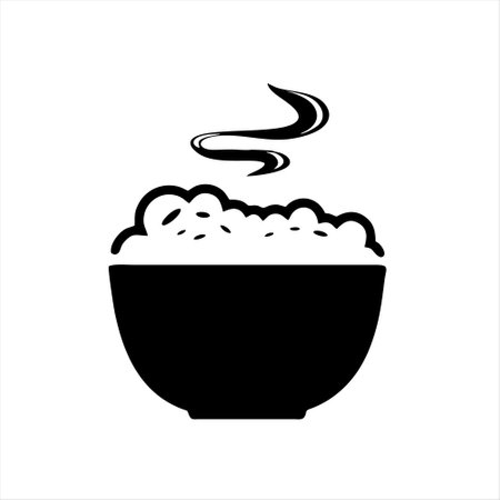 Vector illustration of a bowl of porridge with steam on a white background.のイラスト素材