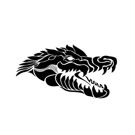Dragon head isolated on white background. Black and white vector illustration.のイラスト素材