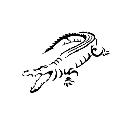 Crocodile isolated on white background. Black and white vector illustration.のイラスト素材