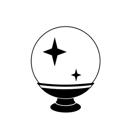 Magic crystal ball icon. Vector illustration in black and white colors.のイラスト素材