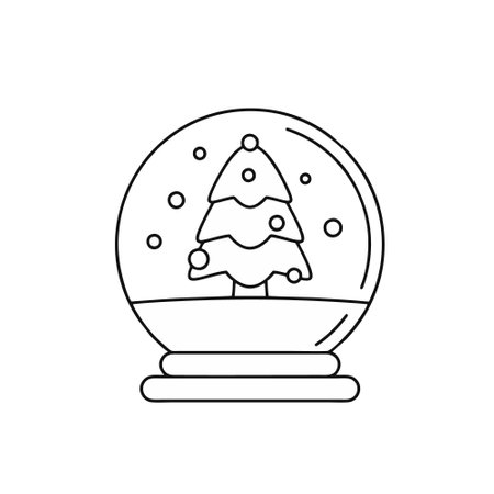 Snow globe with christmas tree. Line icon. Vector illustration.のイラスト素材