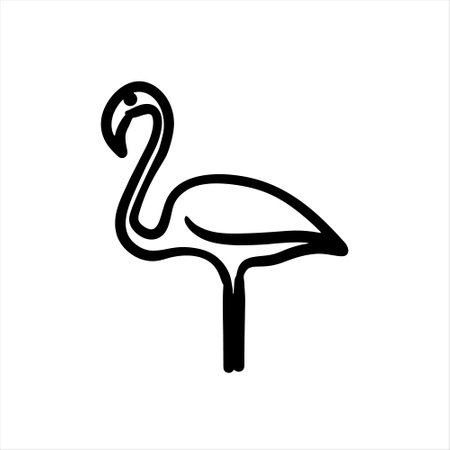 Flamingo bird line art icon isolated on white background. Vector illustrationのイラスト素材