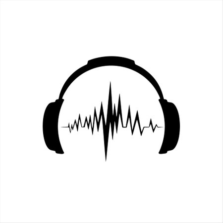 Headphones and sound wave icon on white background. Vector illustration.のイラスト素材