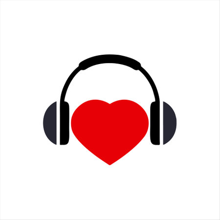 Headphones with heart icon on white background. Vector Illustration.のイラスト素材