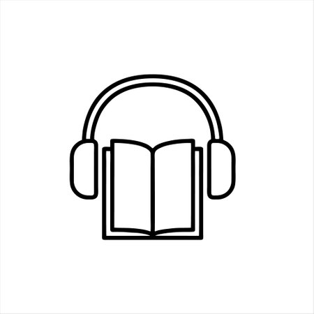 Headphones and book line icon on white background. Audio book conceptのイラスト素材