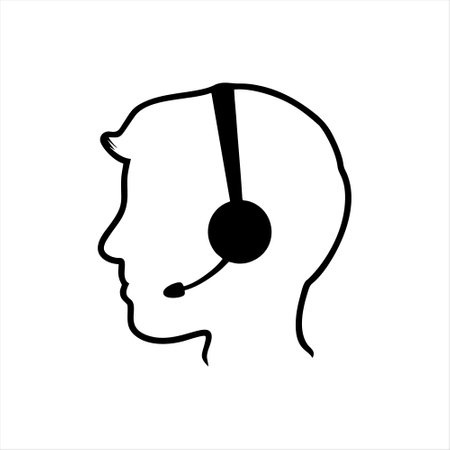 Call center icon. Vector illustration of a customer service agent with headset.のイラスト素材