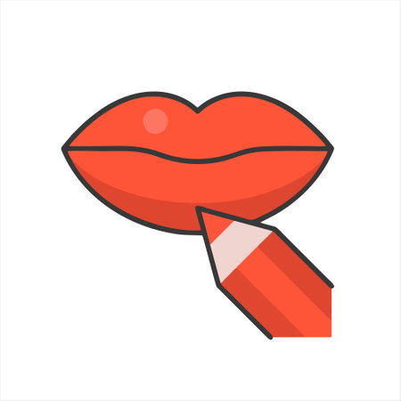 Lips and pencil icon. Vector illustration in a flat style.のイラスト素材