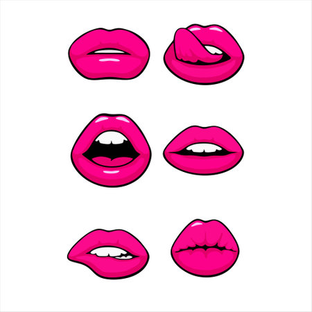 Set of female lips. Vector illustration isolated on a white background.のイラスト素材