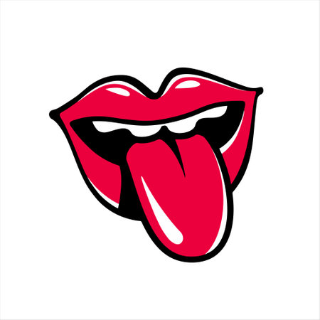 female mouth with tongue out isolated on white background. Vector illustration.のイラスト素材