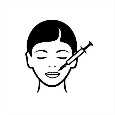 Beautiful woman face with a syringe. Vector illustration on white background.のイラスト素材