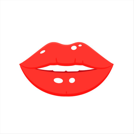 Lips icon. Vector illustration of a woman's mouth with red lipstick.のイラスト素材