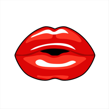 Lips with red lipstick. Vector illustration isolated on white background.のイラスト素材