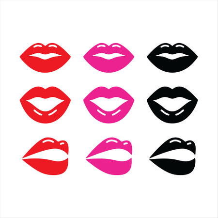 Lips icon set. Red, pink, yellow, black. Vector illustration.のイラスト素材