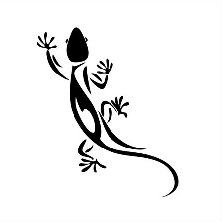 Lizard silhouette isolated on white background. Black and white vector illustration.のイラスト素材