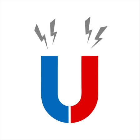 Letter U and lightning. Vector illustration. Red and blue color.のイラスト素材